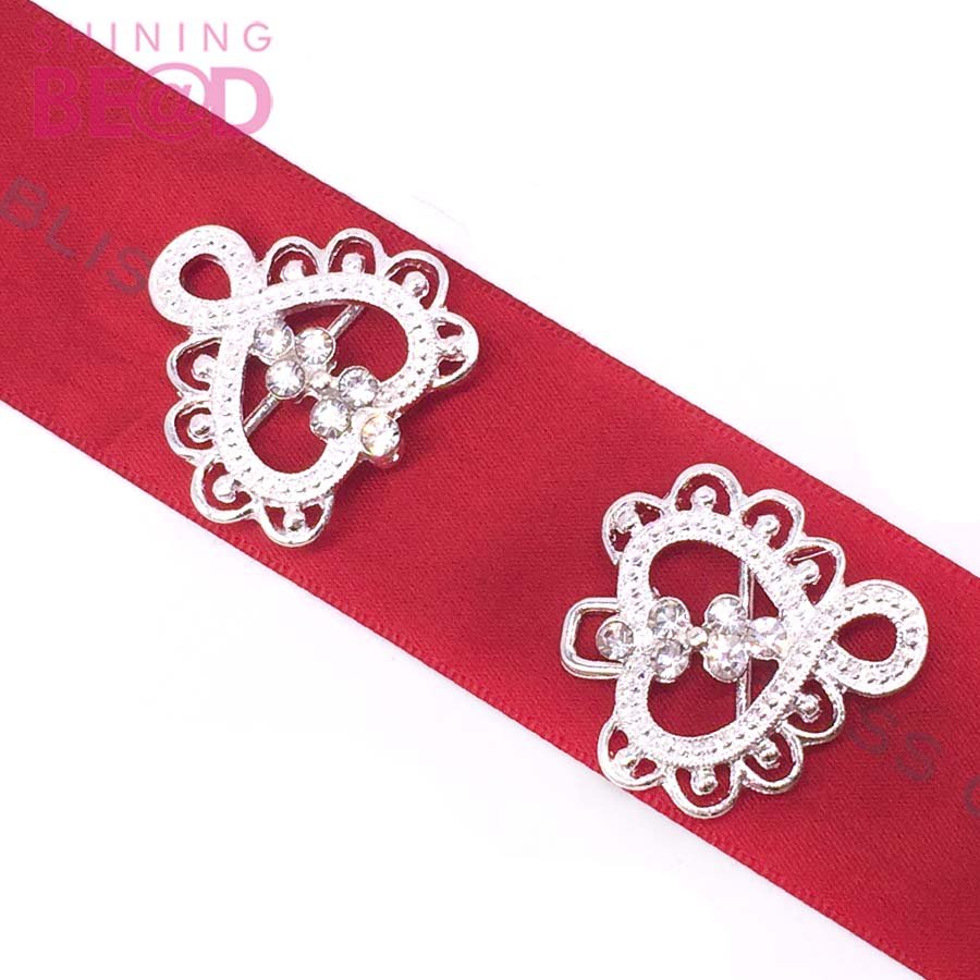 Wholesale Pair Buckles Sewing Shank Buckles Rhinestone Coat Closure Slider Strap Ribbon for Box Card Wedding