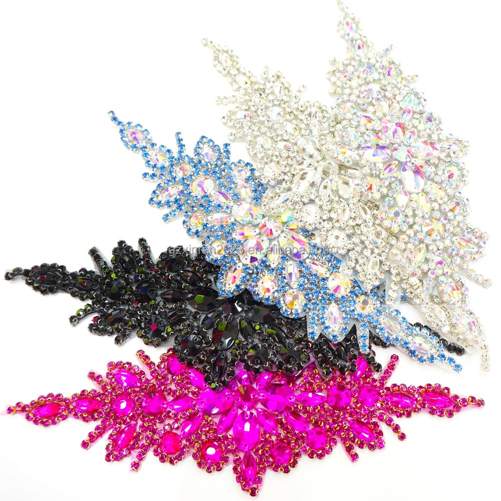 PE001 hot selling crystal bridal beaded rhinestone applique iron on crystal bodice patches