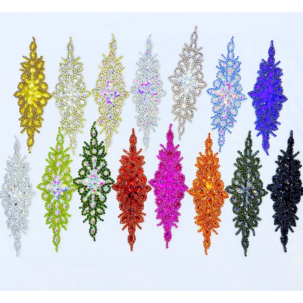 PE001 hot selling crystal bridal beaded rhinestone applique iron on crystal bodice patches