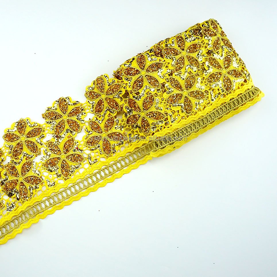 High quality hotfix rhinestone sequins 16cm floral guipure lace embroidered Trimming for DIY Accessories Decor