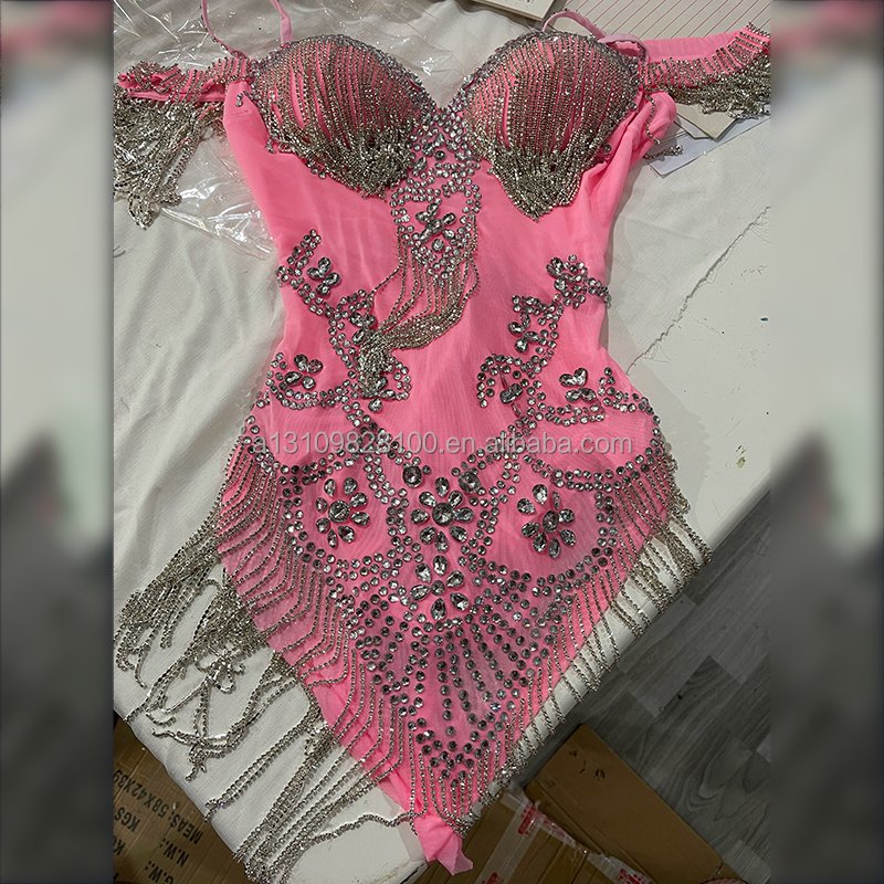 Sparkly Silver Rhinestone Fringe Transparent Bodysuit Women Dancer Show Celebrate Prom Bar Birthday Outfit