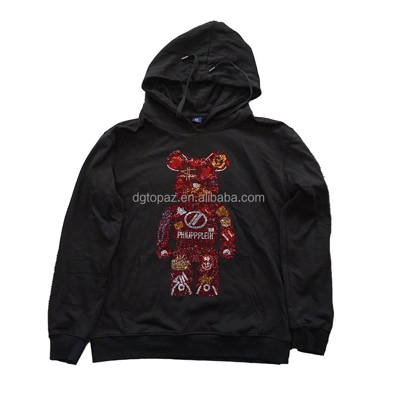 Free sample rhinestone transfers customized bear heat transfer for t shirts clothing