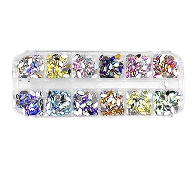12 Grid Flat Back Diamond Crystals Stone Nail Art Rhinestones Kit Press on Nails Set