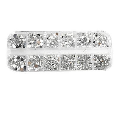 12 Grid Flat Back Diamond Crystals Stone Nail Art Rhinestones Kit Press on Nails Set