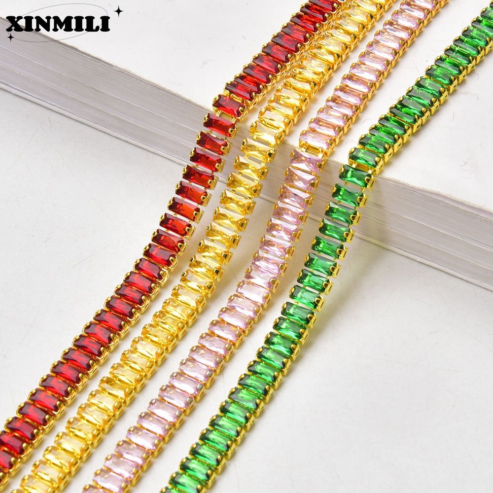 2.5*5mm/3*6mm Bling Zircon Rectangle Crystal Chain Gold Claw Rhinestone Trimmings for Nail Art Jewelry Sewing Clothing Ornaments