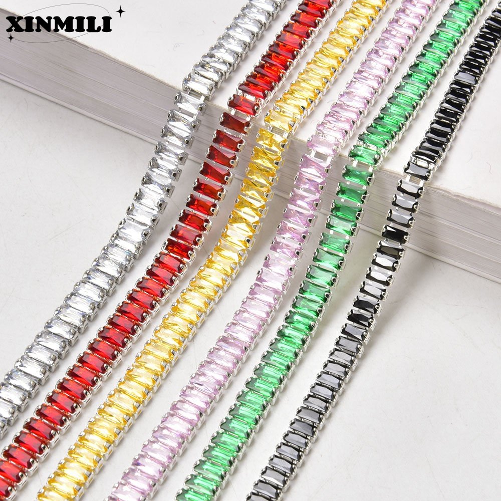 2.5*5mm/3*6mm Bling Zircon Rectangle Crystal Chain Gold Claw Rhinestone Trimmings for Nail Art Jewelry Sewing Clothing Ornaments