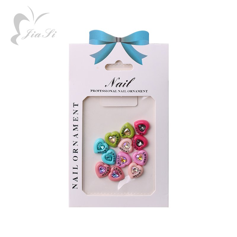 Kawaii Heart Nail Art Charms Colorful Heart Flat Back Plastic Nail Decoration Rhinestones Crystal