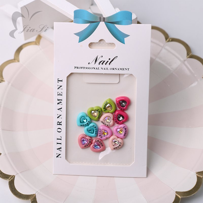 Kawaii Heart Nail Art Charms Colorful Heart Flat Back Plastic Nail Decoration Rhinestones Crystal