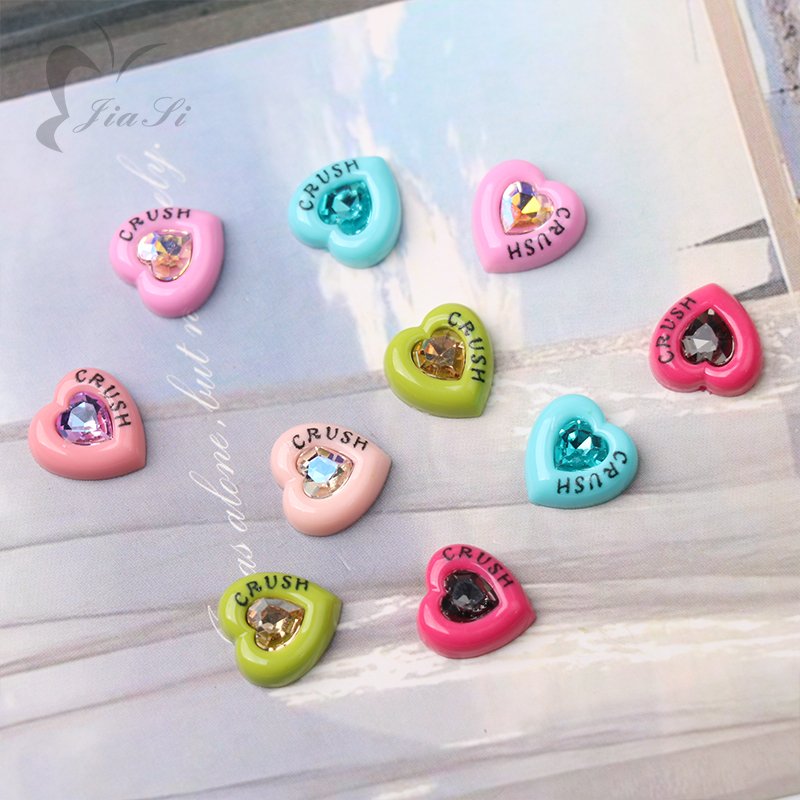 Kawaii Heart Nail Art Charms Colorful Heart Flat Back Plastic Nail Decoration Rhinestones Crystal