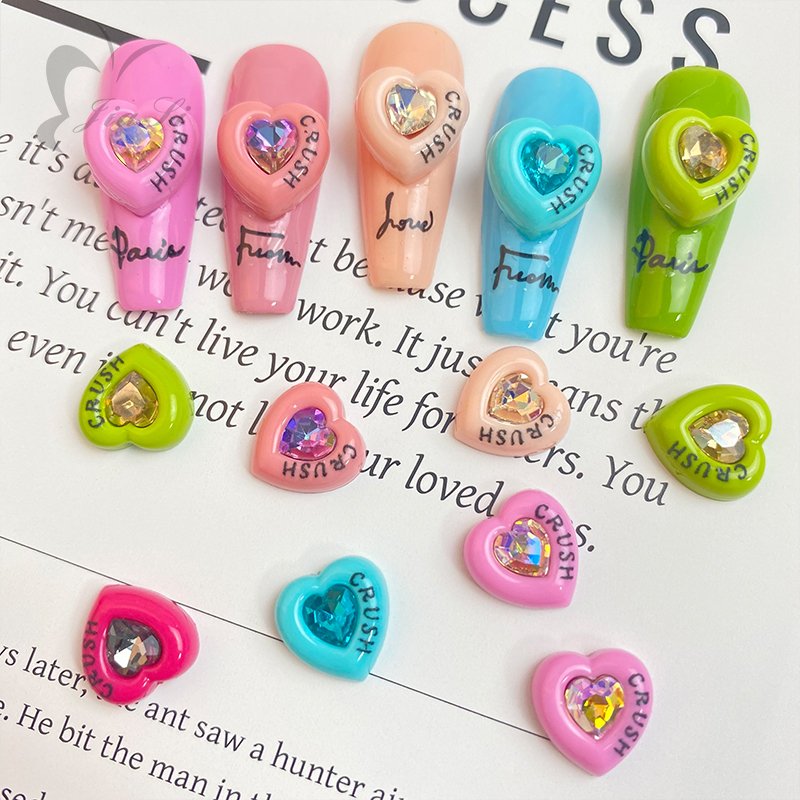 Kawaii Heart Nail Art Charms Colorful Heart Flat Back Plastic Nail Decoration Rhinestones Crystal