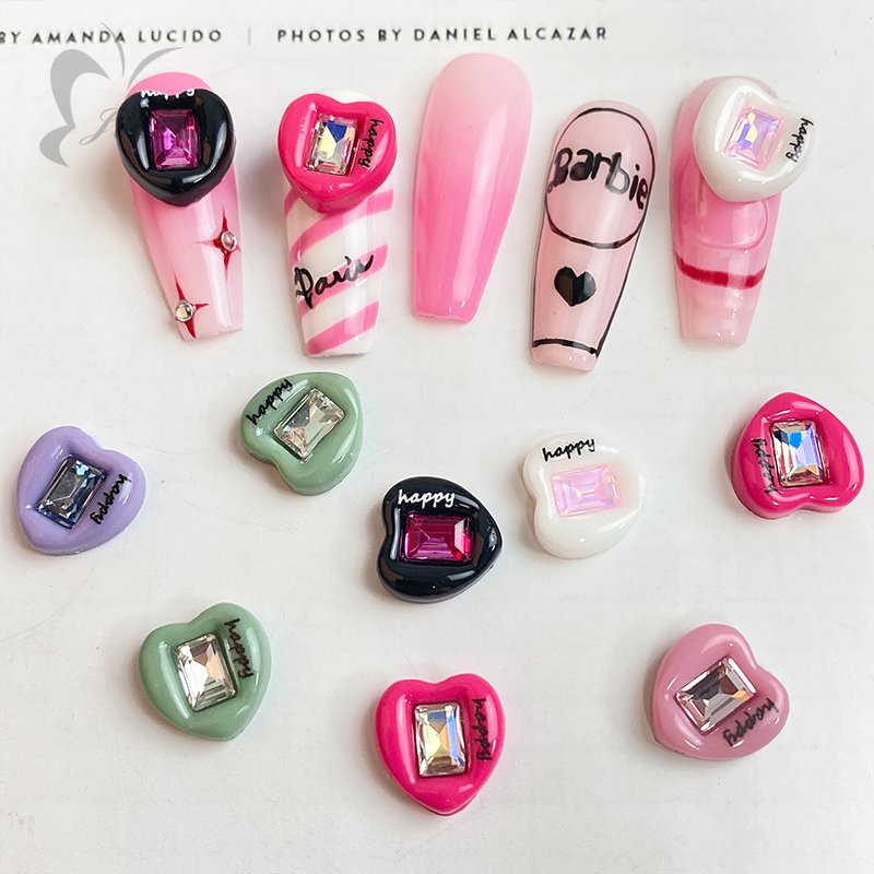 Kawaii Heart Nail Art Charms Colorful Heart Flat Back Plastic Nail Decoration Rhinestones Crystal