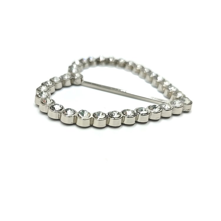 Custom Logo Fancy Design Luxury Apparel Metal Trims Rhinestone Buckle Decorative Heart Shape Slide Bag Buckle For Women