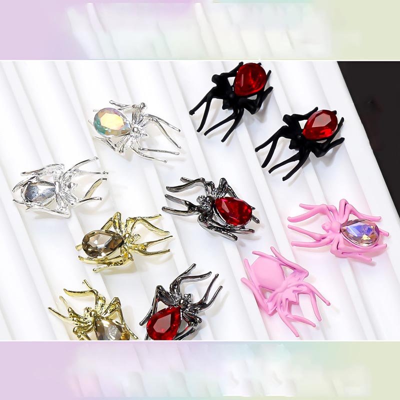 Halloween 3D Alloy Spider Nail Art Charms Black Pink Red White rhinestones Nail Deco Accessories