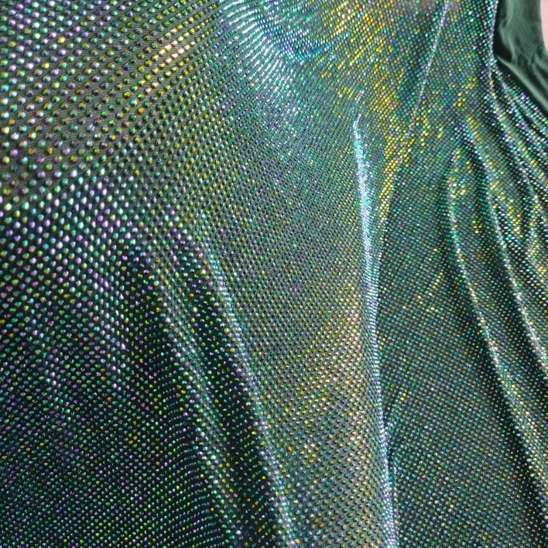 Luxury High-quality Emerald Green AB Crystal Sparkling Rhinestone Elastic Fabric for Clothing Accessories