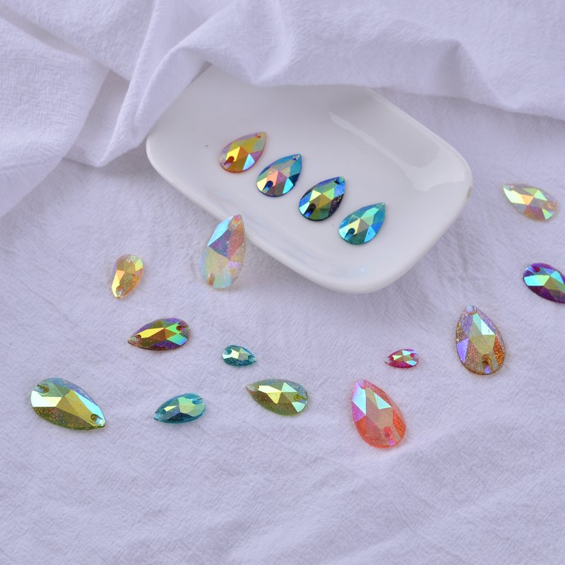 Fine powder AB Colorful flat back Resin Drop Rhinestone stones and crystals sewing 2 Hole costume