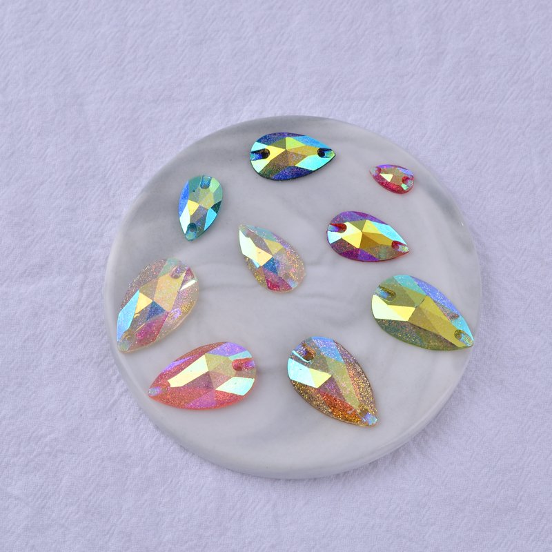 Fine powder AB Colorful flat back Resin Drop Rhinestone stones and crystals sewing 2 Hole costume
