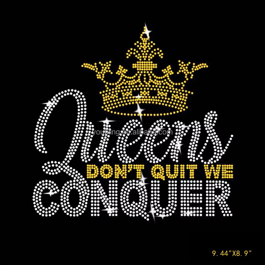 New 4 Colors Queens We Conquer Hotfix Rhinestones Transfer Iron on Motif Design Patches (only transfer)