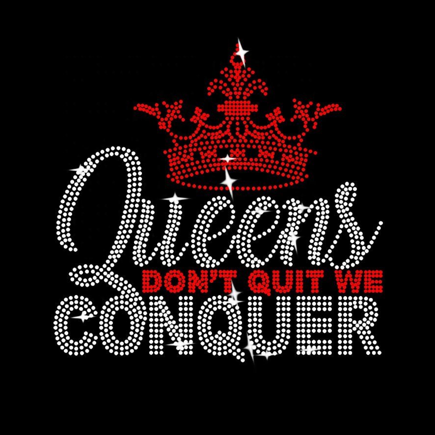 New 4 Colors Queens We Conquer Hotfix Rhinestones Transfer Iron on Motif Design Patches (only transfer)