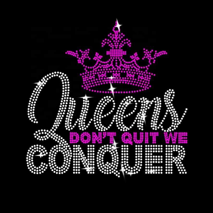 New 4 Colors Queens We Conquer Hotfix Rhinestones Transfer Iron on Motif Design Patches (only transfer)