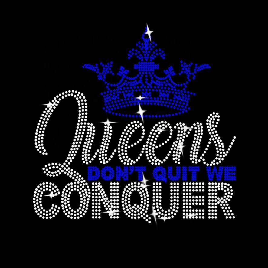 New 4 Colors Queens We Conquer Hotfix Rhinestones Transfer Iron on Motif Design Patches (only transfer)