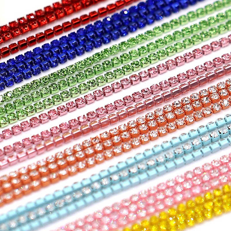 Yantuo wholesale 2mm 3mm 4mm Colorful Base Color Rhinestone Cup Chain Glass Rhinestone Chain Used for decoration