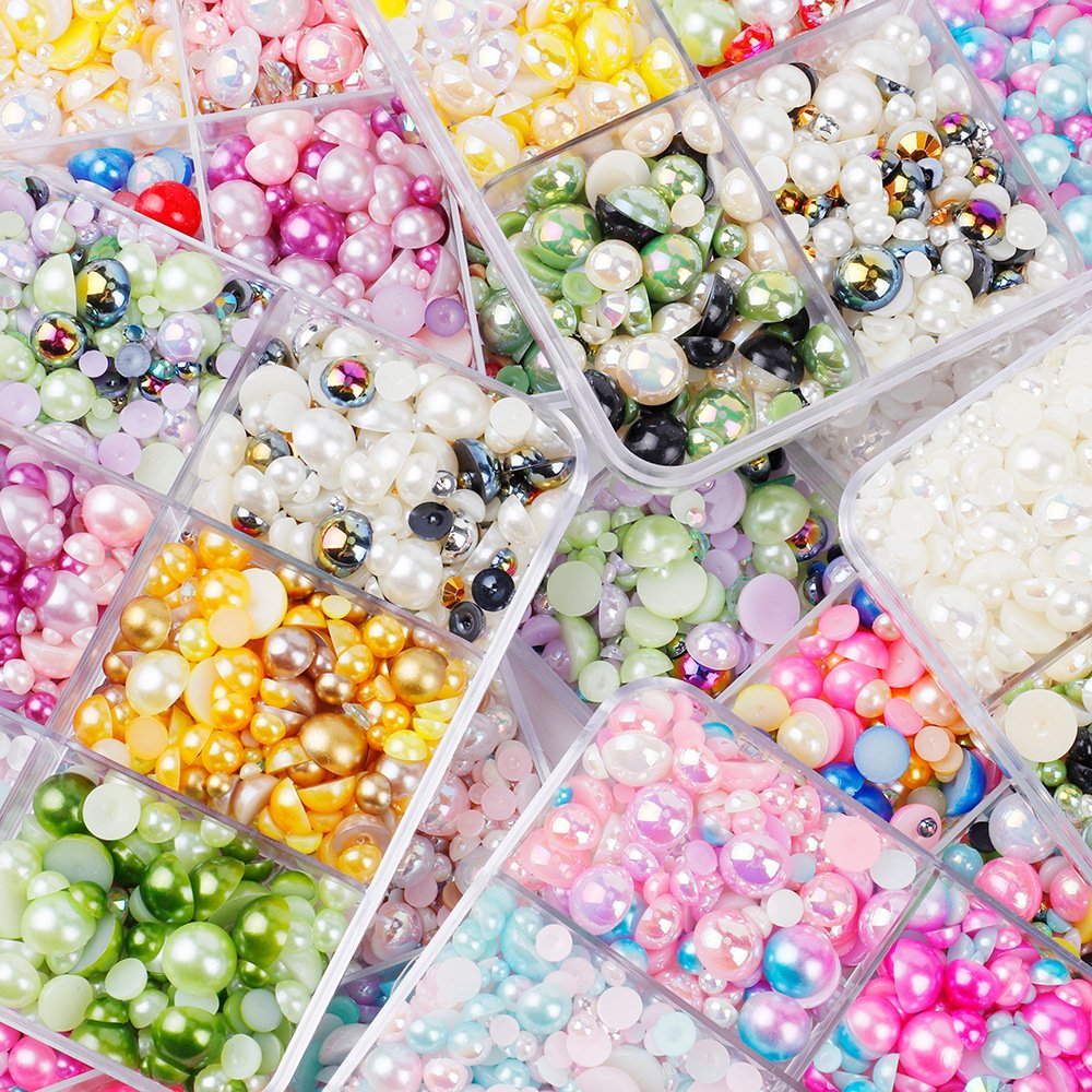 Mix Size Half Round Pearl ABS Beads Flat Back Rhinestone For DIY Garments Nail Art