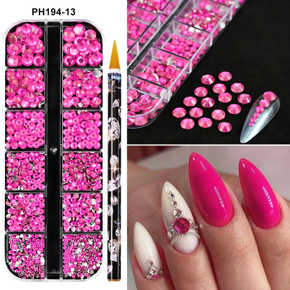 Gold AB Color Rhinestone Nail Art Charm With Rhinestone Picker Dotting Wax Pen For Nail Art Decoration Set Shoes Party