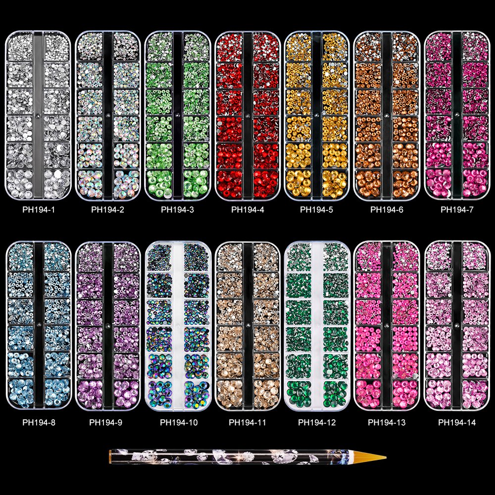 Gold AB Color Rhinestone Nail Art Charm With Rhinestone Picker Dotting Wax Pen For Nail Art Decoration Set Shoes Party