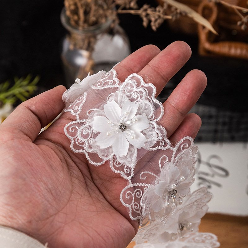 3d Butterfly Guipure Flower Rhinestone And Crystal Beaded Mesh Tulle Lace Trim