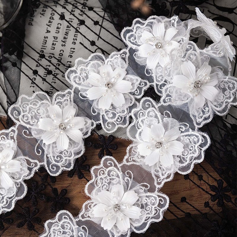 3d Butterfly Guipure Flower Rhinestone And Crystal Beaded Mesh Tulle Lace Trim