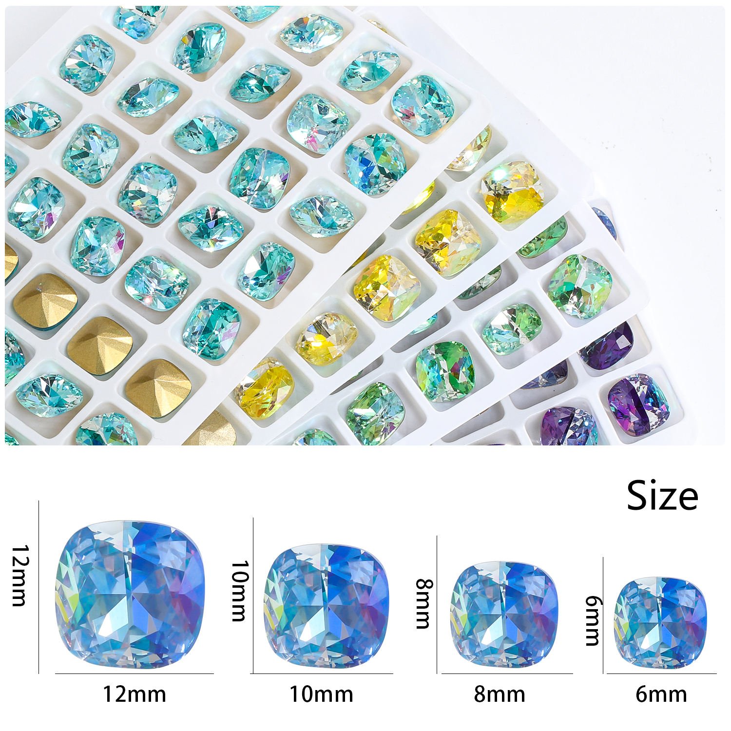 Xichuan cushion shape 100 colors 6/8/10/12/18mm wholesale k9 glass pointback crystal stones rhinestones for jewelry garment
