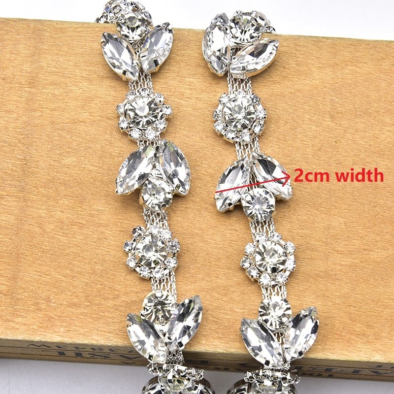 Fancy Bling Glass Rhinestone Crystal Chain Sewing Applique Trimming for Wedding Cake Dress Belt Decoration Garment Accessories