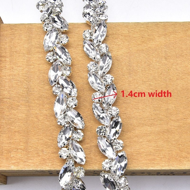 Fancy Bling Glass Rhinestone Crystal Chain Sewing Applique Trimming for Wedding Cake Dress Belt Decoration Garment Accessories