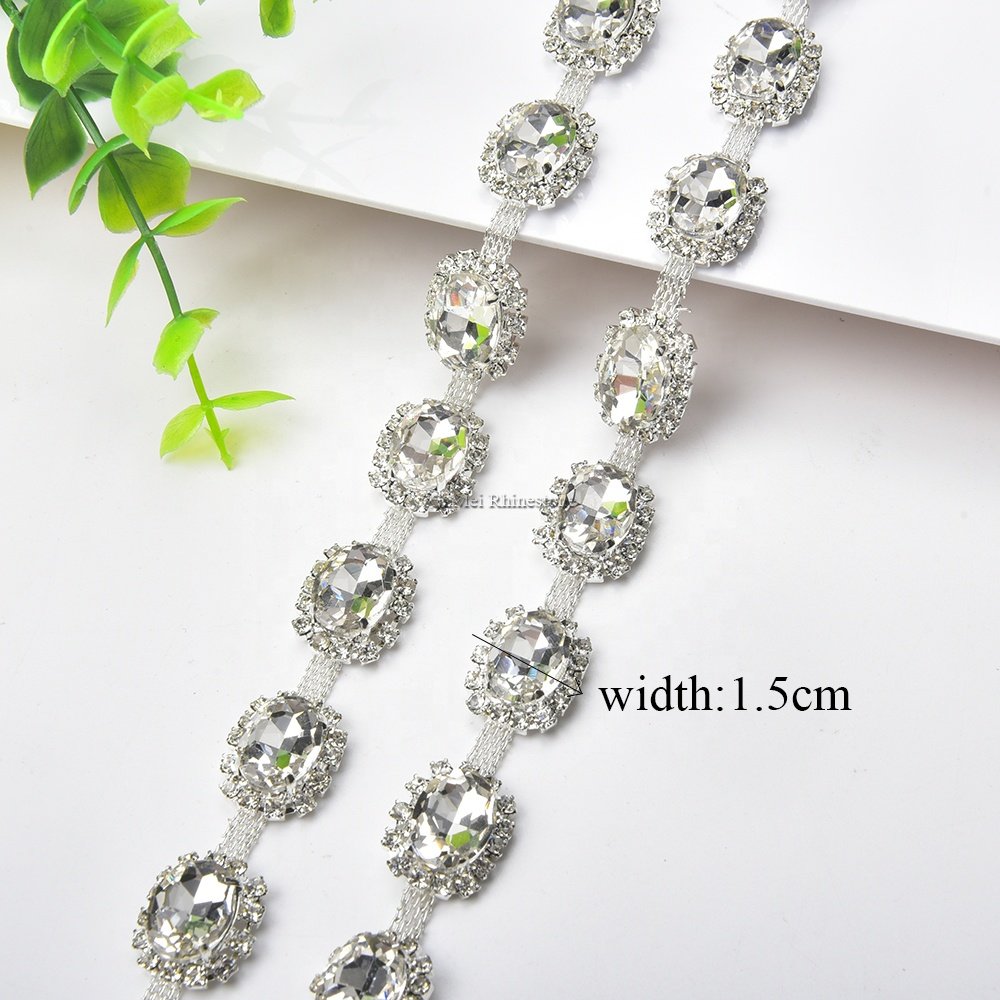 Fancy Bling Glass Rhinestone Crystal Chain Sewing Applique Trimming for Wedding Cake Dress Belt Decoration Garment Accessories
