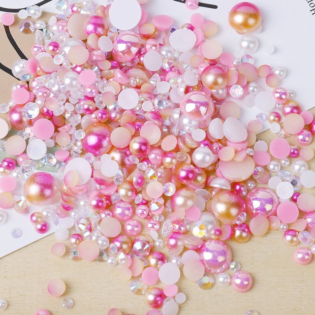 30g/bag Mix Size And Color Flat Back Pearls Rhinestone Applique Half Round Beads Flatback Pearls For DIY