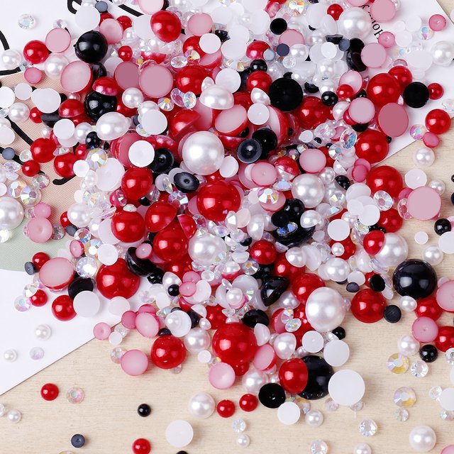 30g/bag Mix Size And Color Flat Back Pearls Rhinestone Applique Half Round Beads Flatback Pearls For DIY