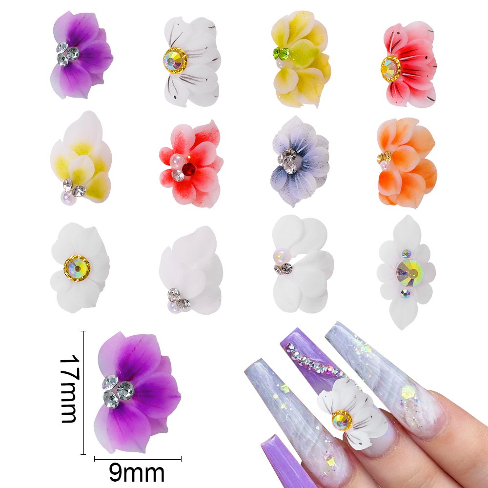 Handmade Sculpture Acrylic Flower Nail Art Decoration Acrylic Carved Flower Side Flowers Nail Charms Nail Jewelry Rhinestones
