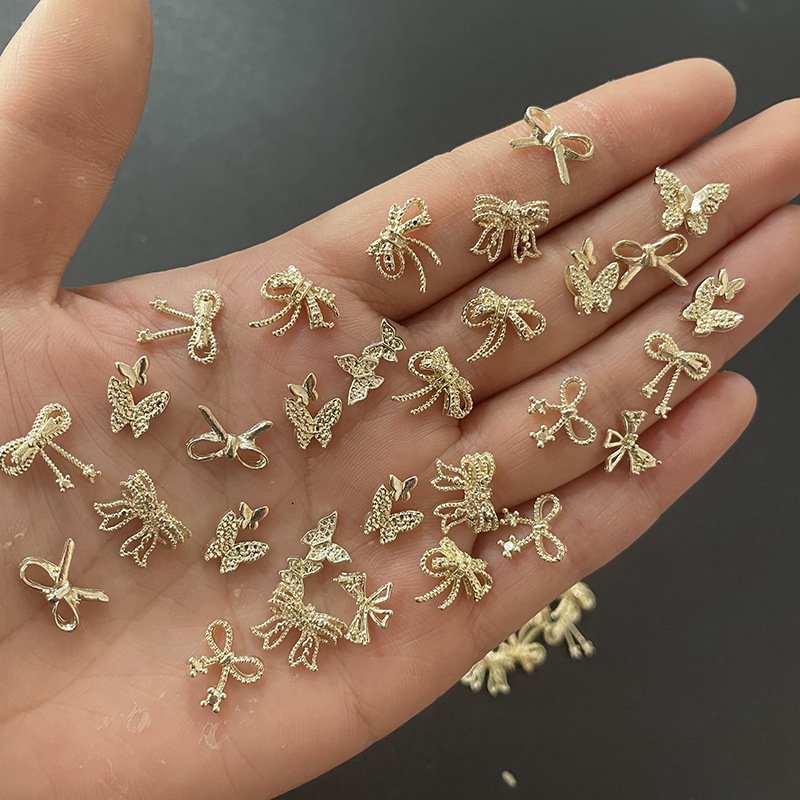 3D Japanese Alloy Nail Art Charms Luxury Kawaii Bow Butterfly Jewelry Nail Rhinestone Decoration DIY Accessories