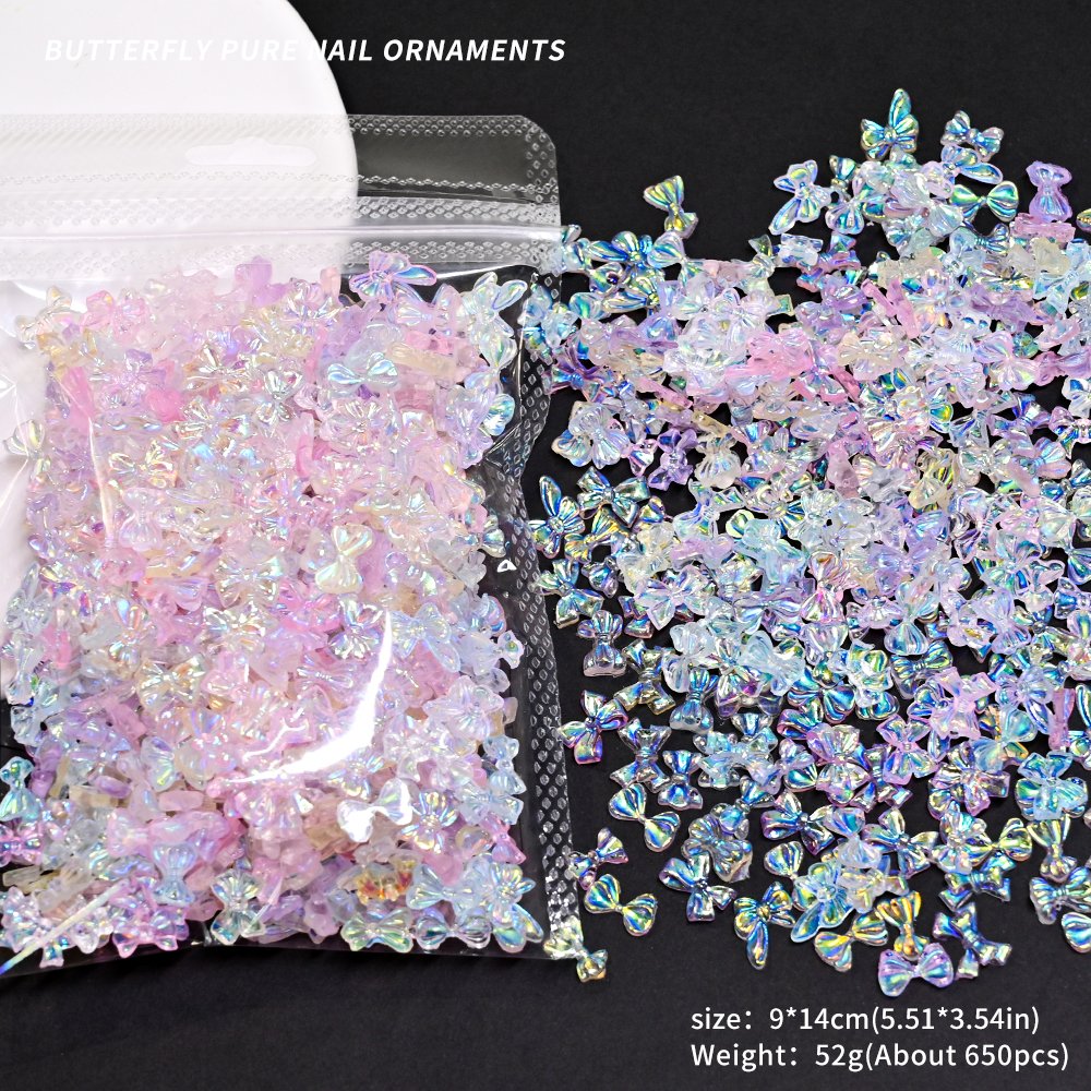 50G/Bag Nail Art Rhinestones Aurora AB Color Butterfly Bowtie Bear Resin Charms For Nail Art Decoration DIY 3D Craft