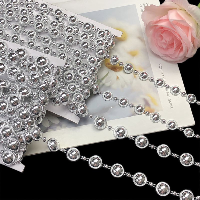 Diy Clothes Garment Sewing Gold Chain Plastic Lace Textile Curtain Doll Costume Crystal Beaded Rhinestone Edge Trim