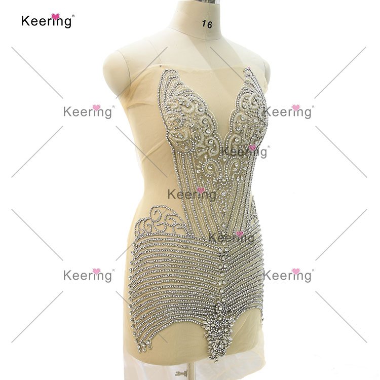 WDP-423 Embellishments Crystal Heavy Beaded Panel Applique For Dresses Beaded Rhinestone Applique Round
