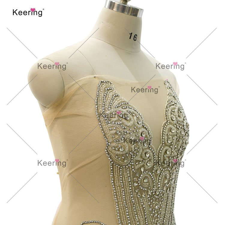 WDP-423 Embellishments Crystal Heavy Beaded Panel Applique For Dresses Beaded Rhinestone Applique Round