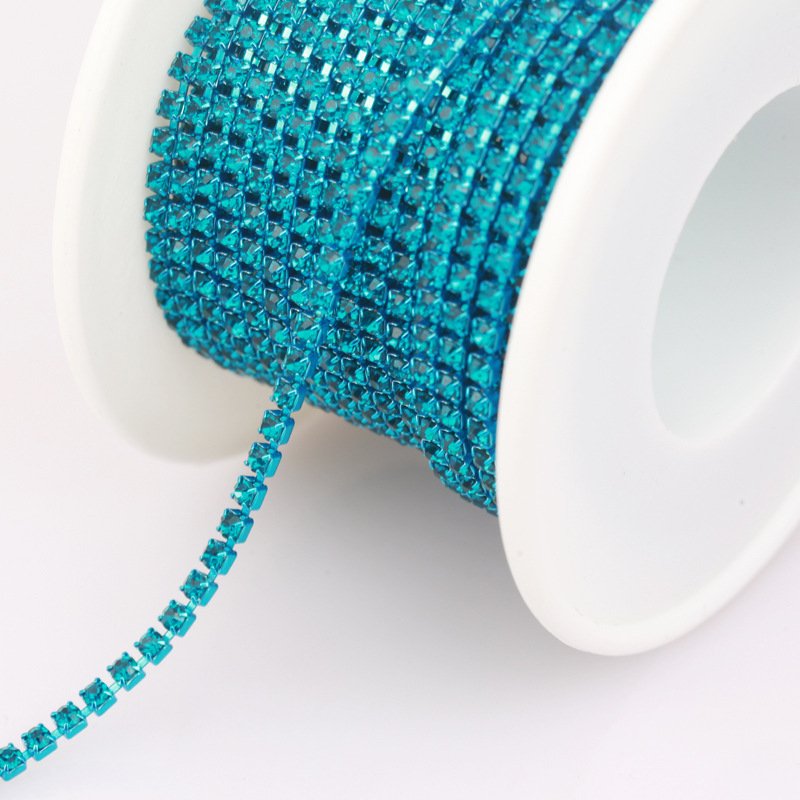 Wholesale Electrophoretic colorful rhinestone cup chain rhinestone chain 2mm-3mm close claw chain