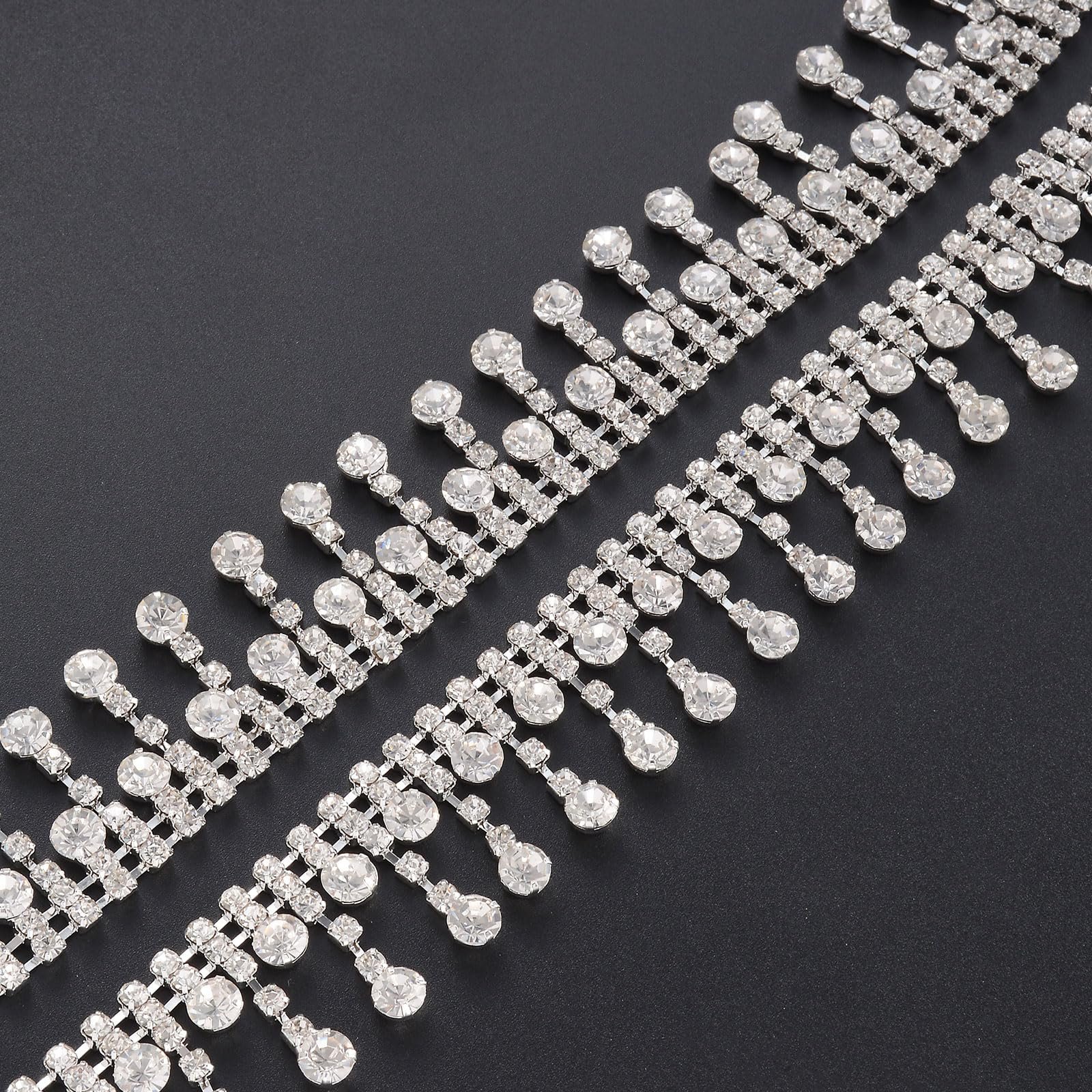 Rhinestone Tassel Fringe Trim Crystal Close Chain Applique for Sewing Crafts Ideal Wedding Party Clothing DIY Decoration
