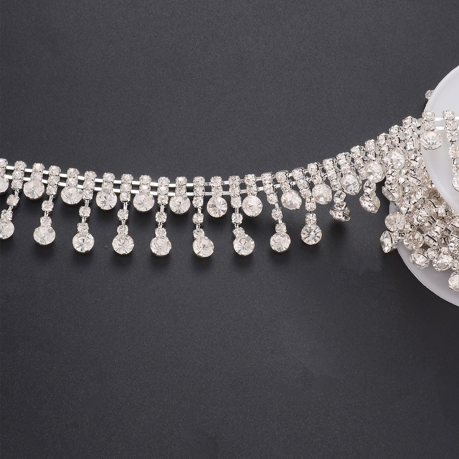Rhinestone Tassel Fringe Trim Crystal Close Chain Applique for Sewing Crafts Ideal Wedding Party Clothing DIY Decoration
