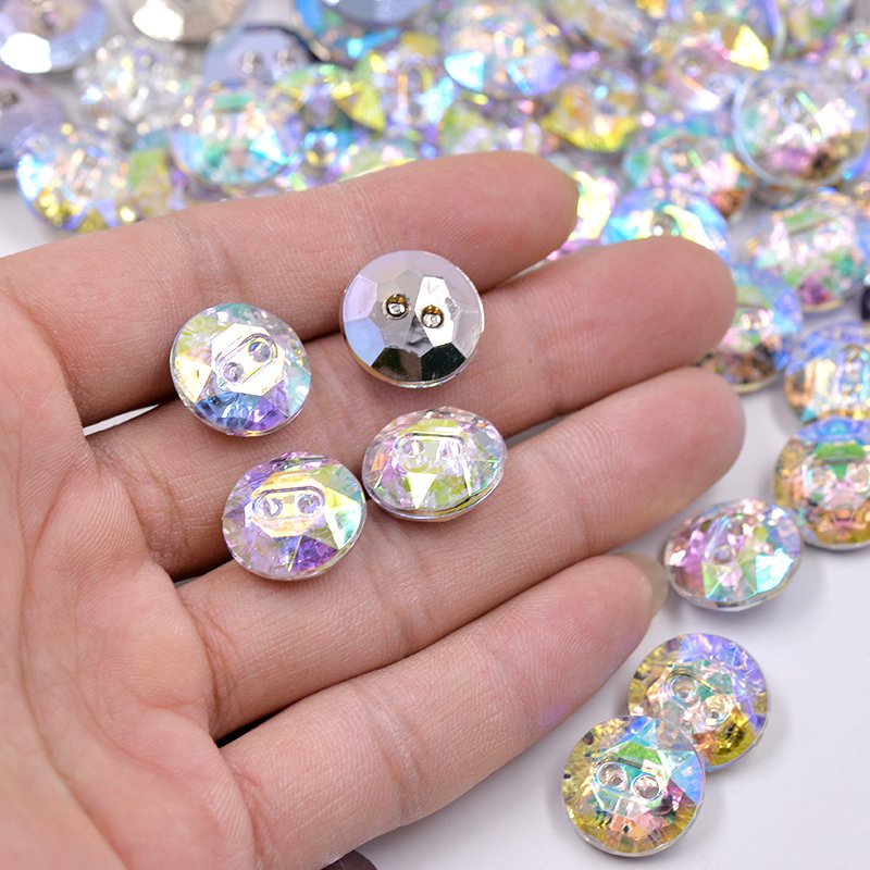 13.5 15mm Sewing Crystal AB Rhinestones Buttons White Acrylic Crystal Button Flatback Round Buttons For DIY Needlework Clothes
