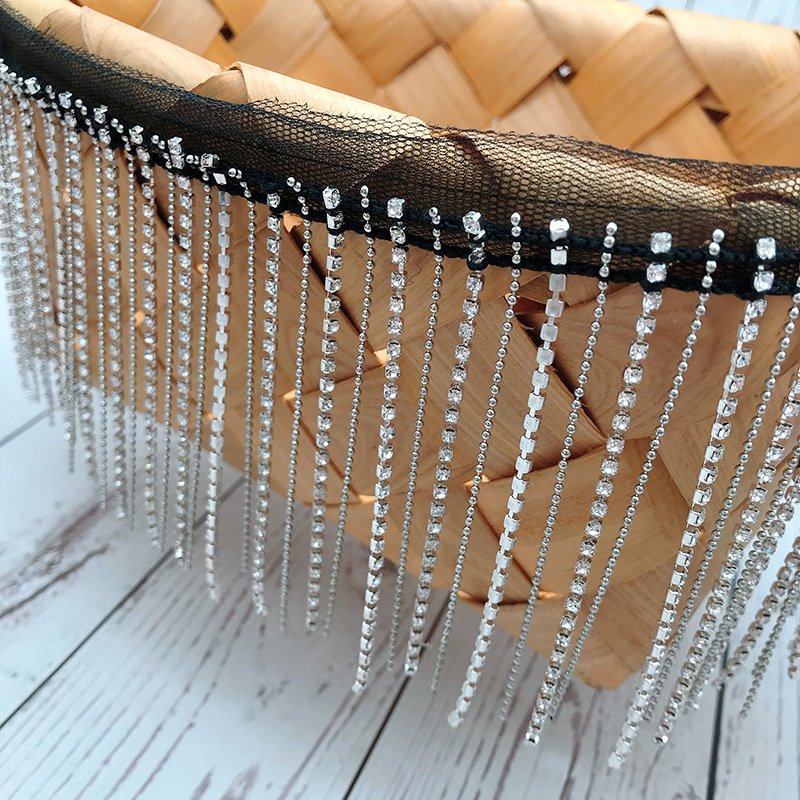 Rhinestone Fringe for Jeans Clothing Accessories DIY Decoration 9CM 25yards Trim Rhinestone Ribbon Tassel Chain