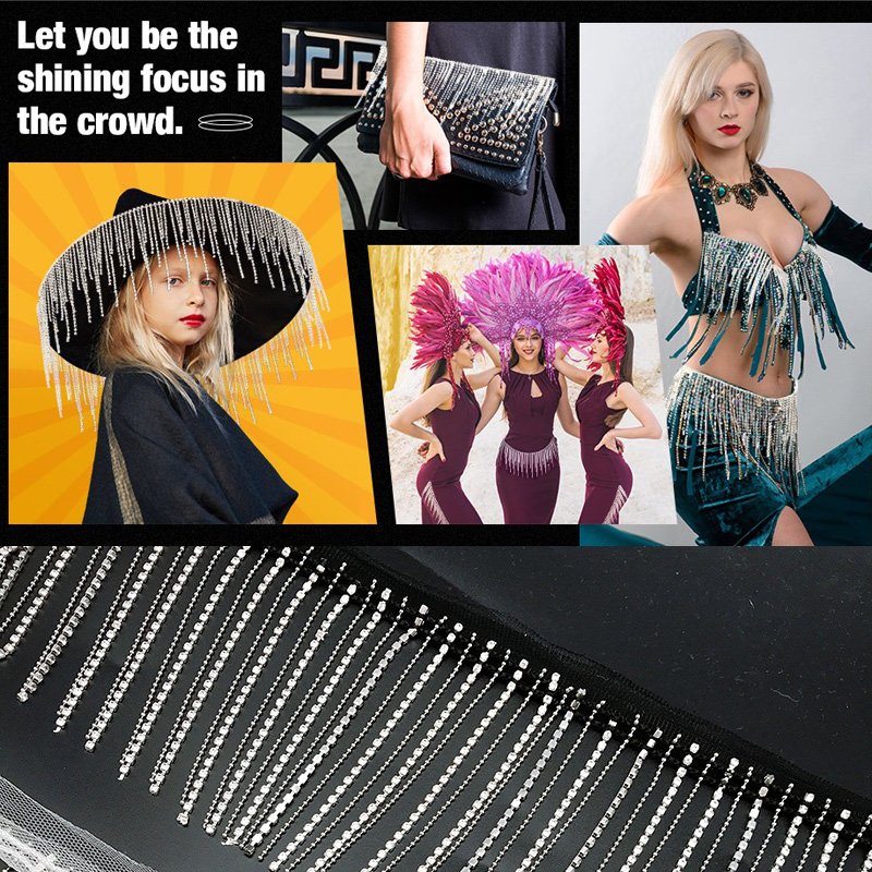 Rhinestone Fringe for Jeans Clothing Accessories DIY Decoration 9CM 25yards Trim Rhinestone Ribbon Tassel Chain