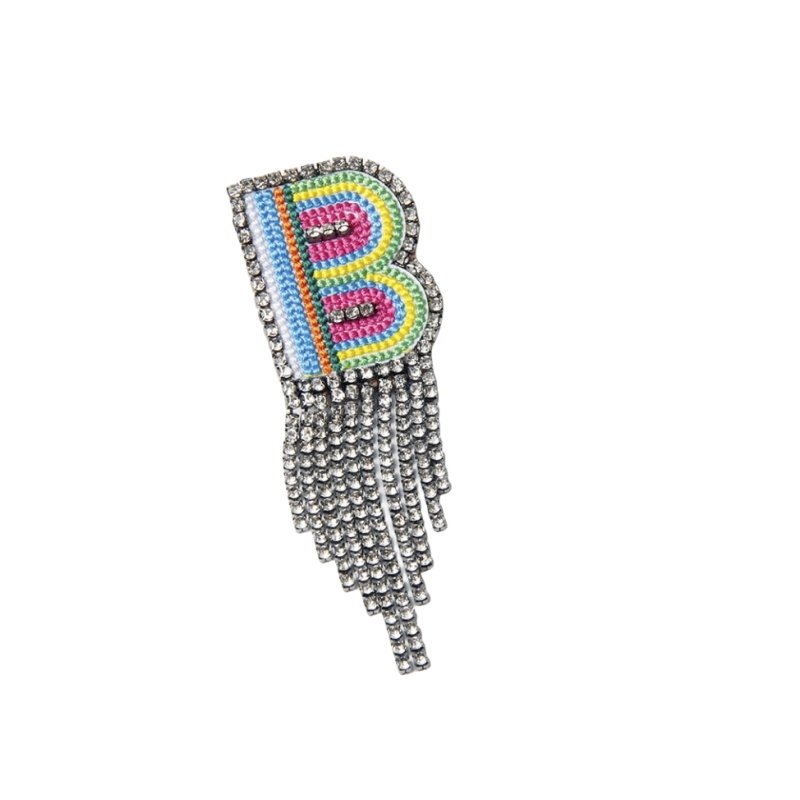 Imported Embroidery Handmade Shiny Waterfall Colorful Letter Rhinestone Crystal Fringe Brooch
