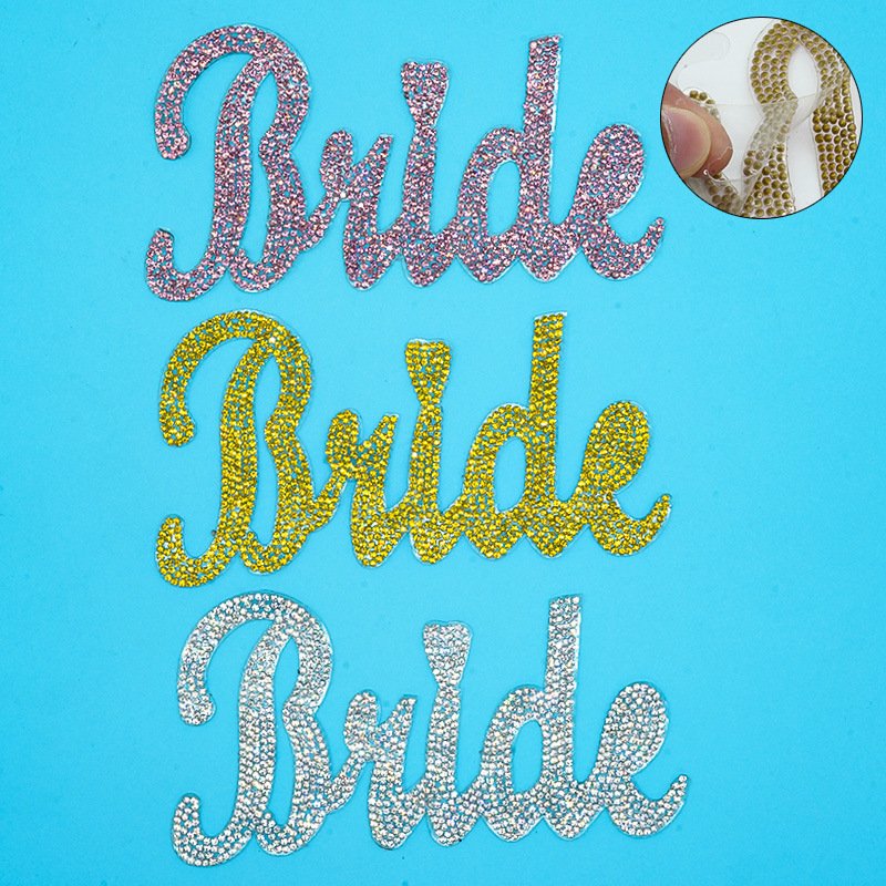 Rhinestone Bride ironing on Decal clothes shoes 3D beads crystal letter patch self adhesive DIY decoration patch